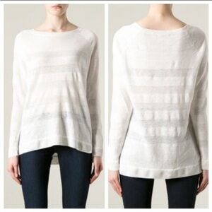 Vince Striped Long Sleeve 100% Linen Top- Semi Sheer-White